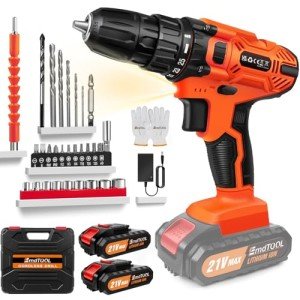 21V Cordless Drill, 45NM Electric Drill Power Drill Kit with Torque Rating 25+1, 3/8”Keyless Chuck Electric Driver with 2 Variable Speeds, 29pcs Drill/Driver Bits,2x2000mAh Cordless Drill Set for Home