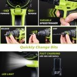 POWKITS Cordless Drill: 12V Power Drill Set with Lithium Battery, 142Pcs Electric Tools Set with 3/8"Keyless Chuck, Portable Household Basic Tool Kit with Tool Box for Home, Green