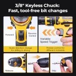 MoJoTools 20V Cordless Drill Kit with 49-Piece Accessories – Includes Twist, Wood, Cr-Plating & Flat Drill Bits, Chrome Bits, Sleeve Handles, 2 Batteries, Large Charger & BMC Toolbox