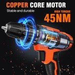 21V Cordless Drill, 45NM Electric Drill Power Drill Kit with Torque Rating 25+1, 3/8”Keyless Chuck Electric Driver with 2 Variable Speeds, 29pcs Drill/Driver Bits,2x2000mAh Cordless Drill Set for Home
