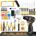 QUDODO Brushless Compact Drill Tool Set, 120PCS 45N. m 18V Cordless Drill Kit with 2 Battery, Woman Household Tool Kit with Electric Driver, Taladro Set with Inalámbrico for Daily Home Basic Repair
