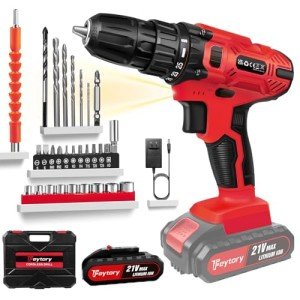 21V Cordless Drill Set, Electric Power Drill Set with Battery & Charger, Built-in LED, 3/8” Keyless Chuck, 2 Variable Speed, 398 In-lb Torque, 25+1 Position and 29pcs Drill/Driver Bits