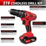 21V Cordless Drill Set, Electric Power Drill Set with Battery & Charger, Built-in LED, 3/8” Keyless Chuck, 2 Variable Speed, 398 In-lb Torque, 25+1 Position and 29pcs Drill/Driver Bits