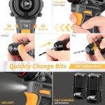 QUDODO Brushless Compact Drill Tool Set, 120PCS 45N. m 18V Cordless Drill Kit with 2 Battery, Woman Household Tool Kit with Electric Driver, Taladro Set with Inalámbrico for Daily Home Basic Repair