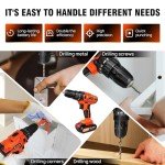 21V Cordless Drill, 45NM Electric Drill Power Drill Kit with Torque Rating 25+1, 3/8”Keyless Chuck Electric Driver with 2 Variable Speeds, 29pcs Drill/Driver Bits,2x2000mAh Cordless Drill Set for Home