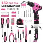 MLKTUULS 152PCS Home Tool Kit with 12V Cordless Drill, Pink