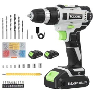 Faboka 21V Cordless Drill Set, Power Drills Kit with 2.0AhX2 Battery and Charger, Electric Driver/Drill Bits, Max Torque 45Nm, 3/8-Inch Keyless Chuck, Variable Speed, with LED Light, for DIY Projects