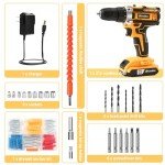 Creddux Cordless Drill Set 21v Power Drill Cordless With Battery & Charger, 84pcs Accessories Electric Drills Variable Speed, 3/8" Keyless Chuck, Built-In Level and 2 Driver orange kit