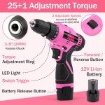 MLKTUULS 152PCS Home Tool Kit with 12V Cordless Drill, Pink