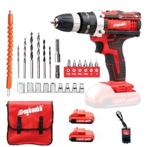 DOGTOOTH 21V MAX Cordless Drill, 2 * 2.0 Ah Batteries, Compatible with Makita 18V Battery, 2 Speed Functions Max 1350 RPM, Build-in LED, 43 Bits, Charger, Tool Bag - Red
