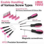 MLKTUULS 152PCS Home Tool Kit with 12V Cordless Drill, Pink