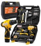DIFFLIFE 12V Drill Driver Power Tool Combo Kits with Cordless Drill, Professional Household Home Tool Kit Set, DIY Hand Tool Kits for Garden Office House Repair Yellow