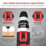 DOGTOOTH 21V MAX Cordless Drill, 2 * 2.0 Ah Batteries, Compatible with Makita 18V Battery, 2 Speed Functions Max 1350 RPM, Build-in LED, 43 Bits, Charger, Tool Bag - Red