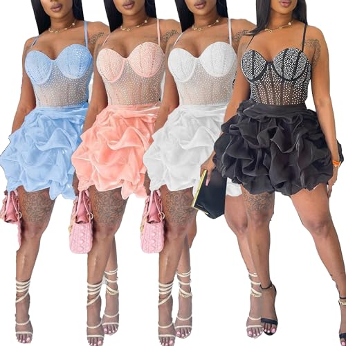 PORRCEY Ladies Sexy Hot Drill Craft Sleeveless Sexy Mini Dress Party Club Evening Dress(K2820,Pink,L)