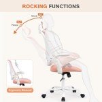 Sweetcrispy Home Office Computer Desk Chair, Ergonomic High-Back Mesh Rolling Work Chairs with Wheels and Adjustable Headrests, Comfortable Lumbar Support, Comfy Flip-up Arms for Bedroom, Study, Pink