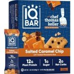 IQBAR x Chef Thomas Keller - Brain and Body Plant Protein Bars - Salted Caramel Chip - 12-Count, Low Carb, High Fiber, Gluten Free, Vegan Snacks - Low Sugar High Protein - Low Calorie Keto Energy Bars