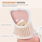 Sweetcrispy Home Office Computer Desk Chair, Ergonomic High-Back Mesh Rolling Work Chairs with Wheels and Adjustable Headrests, Comfortable Lumbar Support, Comfy Flip-up Arms for Bedroom, Study, Pink
