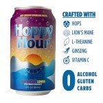 Hoppy Hour Sparkling Hop Water, Non-Alcoholic and Adaptogens Drink, Zero Sugar and Calories, Refreshing Blackberry Lemon Flavor, 12 oz Cans (12-Pack)