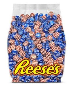 ReesesPeanut Butter Miniature Cups 4th of July Candy - 95 Pieces Patriotic Chocolate Individually Wrapped in Red White and Blue Foils - Reese Miniature Peanut Butter Cups Bulk - Red White and Blue Candy Bulk Bag for July 4 Celebration - 2 Pounds