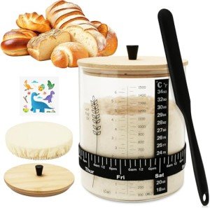 50oz Sourdough Starter Jar, Wide Mouth Sourdough Jar, Large Capacity Sourdough Starter Kit with Lid, Band, Date Tracker, Temp, Sourdough Bread Starter Kit for Perfect Sour Dough(1 Pack)