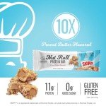 Genius Gourmet SKIPPY Peanut Butter Flavor Inspired Protein Nut Roll Bar,11g Protein per serving(18% DV), 0g Added Sugar, Carb Conscious Snack Bar, Gluten Free – 10 Count