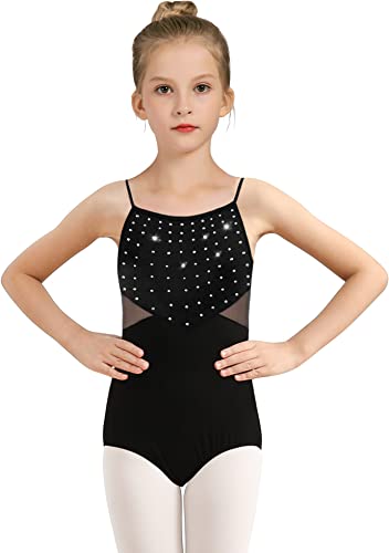 BAKPH Girls Camisole Dance Leotards Hollow Back, Shiny Front Hot Drill, Mesh Waist and Back(XW23903-06-XXL)