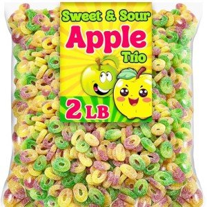 Sweet & Sour Apple Trio Vegan Gummy Candy, Bulk 2 Lbs, Assorted Apple Flavored Gummies, Fat Free, Nut Free, Gluten Free Healthy Sour Candy for Parties and Snacking