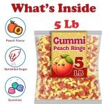 Peach Rings Gummy Candy, Bulk 5 Lbs soft and Chewy, Orange-Yellow Fruit Flavored Gummies, Fat Free, Nut Free, Gluten Free Healthy Candy Treat for Parties and Snacking