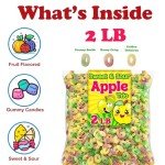 Sweet & Sour Apple Trio Vegan Gummy Candy, Bulk 2 Lbs, Assorted Apple Flavored Gummies, Fat Free, Nut Free, Gluten Free Healthy Sour Candy for Parties and Snacking