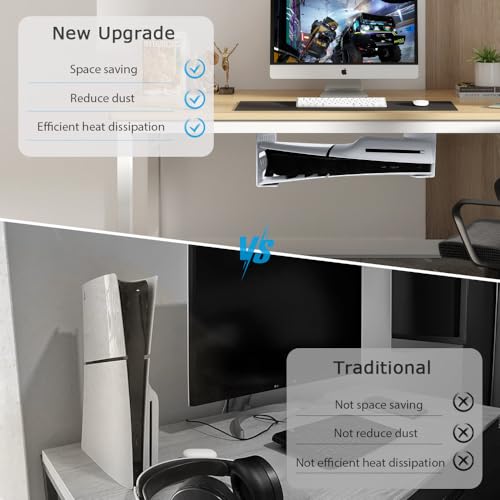 Under Desk Mount for PS5 Slim/PS5, Chanvoo Aluminum Under Desk Holder Compatible with Playstation 5 Slim/PS5 Disc & Digital Console No Drill (White)