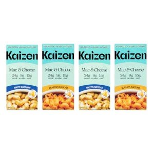 Kaizen Pasta Mac & Cheese Variety Pack - High Protein (24g), Low Carb, Keto- Friendly, Gluten-Free, Plant-Based, Non-GMO - 6.4 Ounces (Pack of 4) Classic & White Cheddar