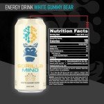 Gorilla Mind Energy Drink | Unmatched Energy · Amplified Focus | N-Acetyl-L-Tyrosine, Alpha-GPC, 200mg Caffeine, Uridine, Saffron | 0 Sugar Or Artificial Colors | 16oz, 12-Pack (White Gummy Bear)