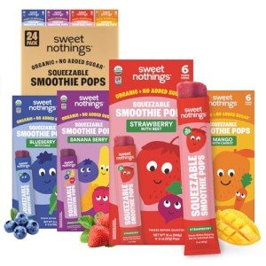 Sweet Nothings, Multi-Pack, USDA Organic Kids' Squeezable Super Fruit Smoothie, Value Pack of 24 - Dye-Free, No Added Sugar,Vegan, Healthy Organic Fruit and Veggie Pops, Freeze & Enjoy