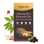 Ginseng Five Treasures Tea, Natural Kidney Cleanse Detox with Ginseng, Red Date, Mulberry Fruit, Maca, Wolfberry, Yam, Polygonatum for Men (1 Pack/15 Bags)