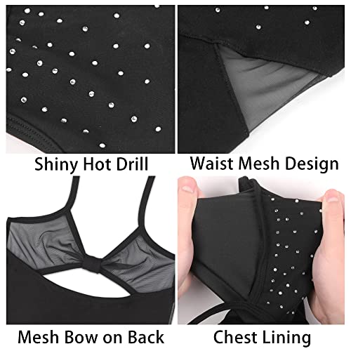 BAKPH Girls Camisole Dance Leotards Hollow Back, Shiny Front Hot Drill, Mesh Waist and Back(XW23903-06-XXL)