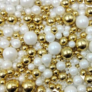 Edible Pearl Sugar Sprinkles White Gold Candy Mixing Size Baking Edible Cake Decorations Cupcake Toppers Cookie Decorating Celebrations Wedding Valentines Easter Halloween Christmas Supplies 120g/ 4.23oz