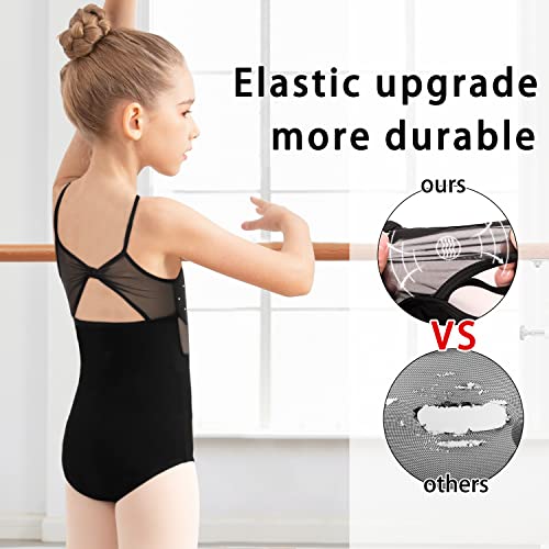 BAKPH Girls Camisole Dance Leotards Hollow Back, Shiny Front Hot Drill, Mesh Waist and Back(XW23903-06-XXL)