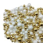 Edible Pearl Sugar Sprinkles White Gold Candy Mixing Size Baking Edible Cake Decorations Cupcake Toppers Cookie Decorating Celebrations Wedding Valentines Easter Halloween Christmas Supplies 120g/ 4.23oz