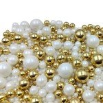 Edible Pearl Sugar Sprinkles White Gold Candy Mixing Size Baking Edible Cake Decorations Cupcake Toppers Cookie Decorating Celebrations Wedding Valentines Easter Halloween Christmas Supplies 120g/ 4.23oz