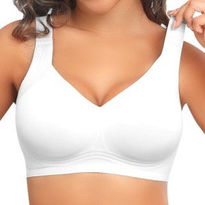 PoseFree Wireless Bras for Women Full Coverage Bra Full Support and Lift No Underwire Back Smoothing Bralette Everyday Bra (White,XL)