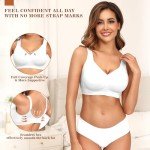 PoseFree Wireless Bras for Women Full Coverage Bra Full Support and Lift No Underwire Back Smoothing Bralette Everyday Bra (White,XL)
