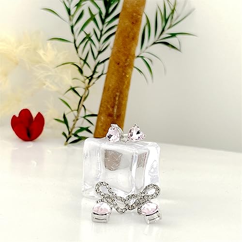 ASHMITA Pink Heart-shaped Zircon earrings Crystal drill bow earrings Pink Water drop Silver earrings set Peach heart Dangle Drop Earrings Jewelry for Women Girls