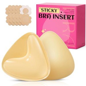 Dandelion Pact Double Sided Sticky Bra Inserts, Invisible Push Up Sticky Bra Pads for Large Breasts, Stick on Bra for Bikini Swimsuits (Medium, Beige)