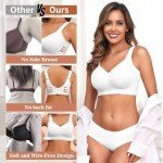 PoseFree Wireless Bras for Women Full Coverage Bra Full Support and Lift No Underwire Back Smoothing Bralette Everyday Bra (White,XL)