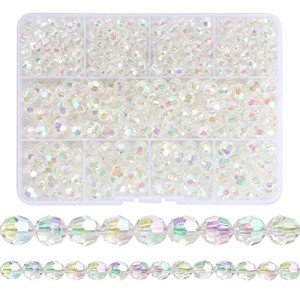 Clear Beads, 720 Pcs Acrylic Clear Faceted Beads, Ab Color Crystal Loose Beads, Transparent Beads, Spacer Beads, Faceted Crystal Beads for Making Jewelry, Bracelets, Necklaces, Earrings, Charms