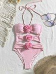 BYINDED Women's One Piece Halter Top with Flower Decoration Bikini Sexy Bathing Swimsuits