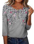 Zeagoo Women's Floral Printed Crew Neck Three Quarter Sleeve Blouses Dressy Casual Basic T Shirt Cute Work Top Going Out Tops