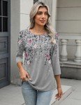 Zeagoo Women's Floral Printed Crew Neck Three Quarter Sleeve Blouses Dressy Casual Basic T Shirt Cute Work Top Going Out Tops