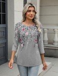 Zeagoo Women's Floral Printed Crew Neck Three Quarter Sleeve Blouses Dressy Casual Basic T Shirt Cute Work Top Going Out Tops