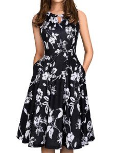 Sureple Women's Retro Sleeveless Swing Casual Work Party Dress with Pockets(SP81-Black W F 02-L)